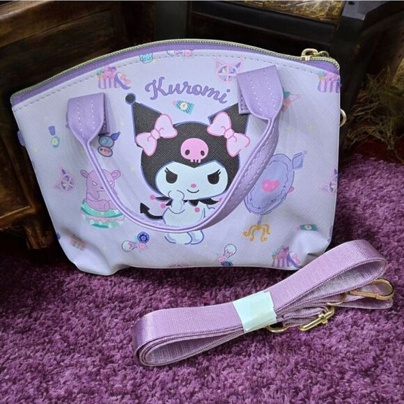 Kuromi Lavender Handbag with Strap Hello Kitty Gothic Small Purse Faux Leather - Picture 1 of 3